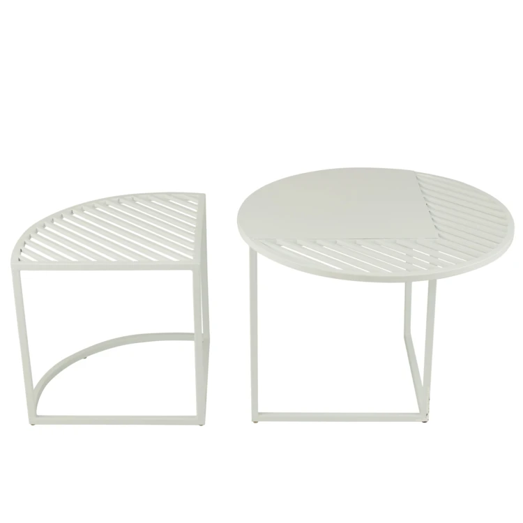 SET DE 2 TABLE D'APPOINT OUTDOOR ROND MÉTAL BLANC