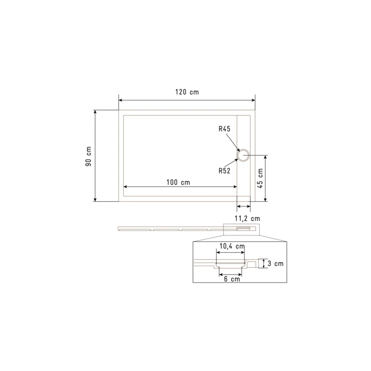 Receveur de douche extra-plat en résine effet pierre  grille linéaire chrome