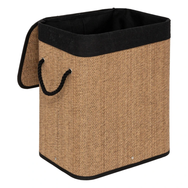 Cesto de ropa rectangular 60L en bambú y tela negra