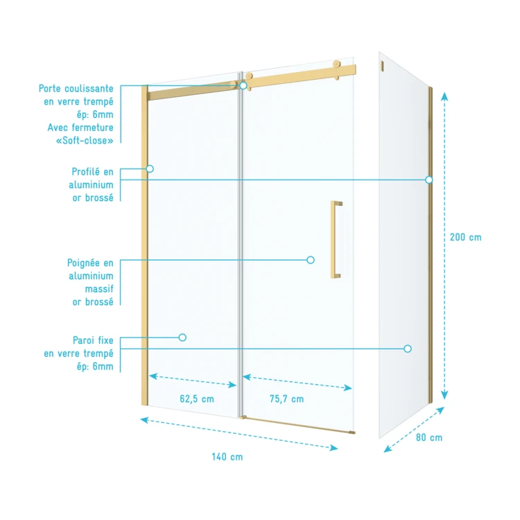 Porte de douche coulissante en verre trempé
