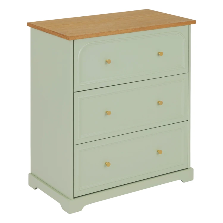 Cómoda de madera con tres cajones y encimera de fresno