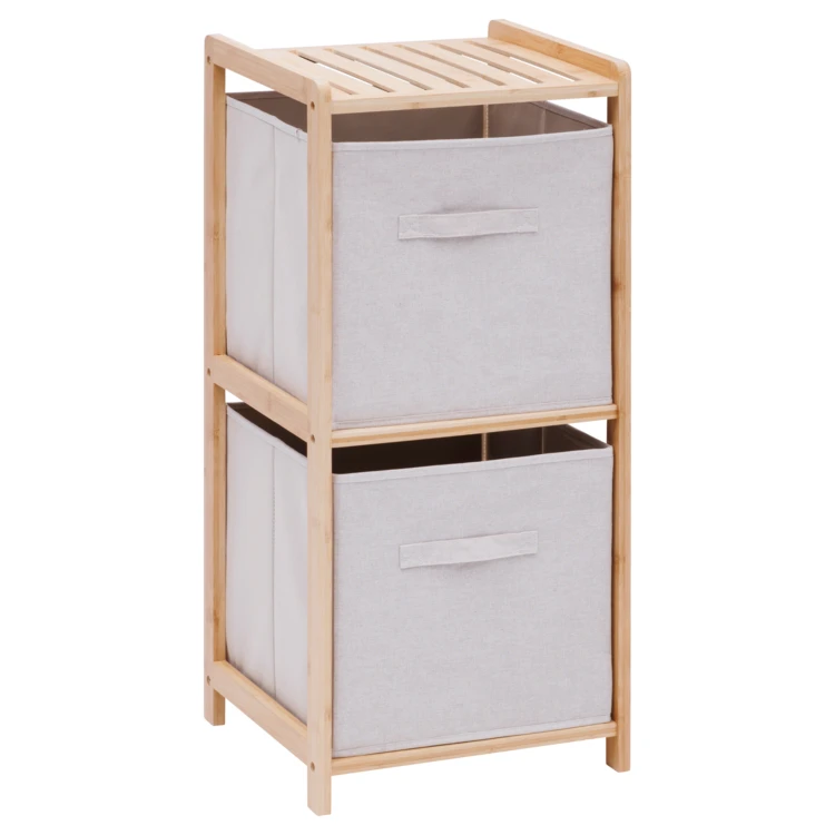 Étagère de rangement 2 niveaux avec boîtes tissu