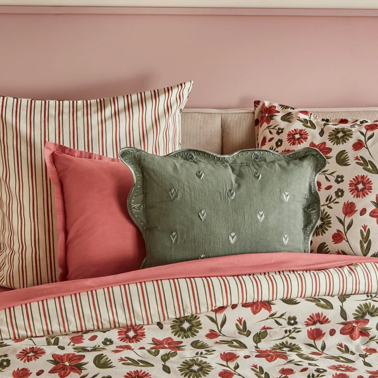 Conjunto de cama de 3 peças reversível, em algodão de 57 fios, com padrão floral