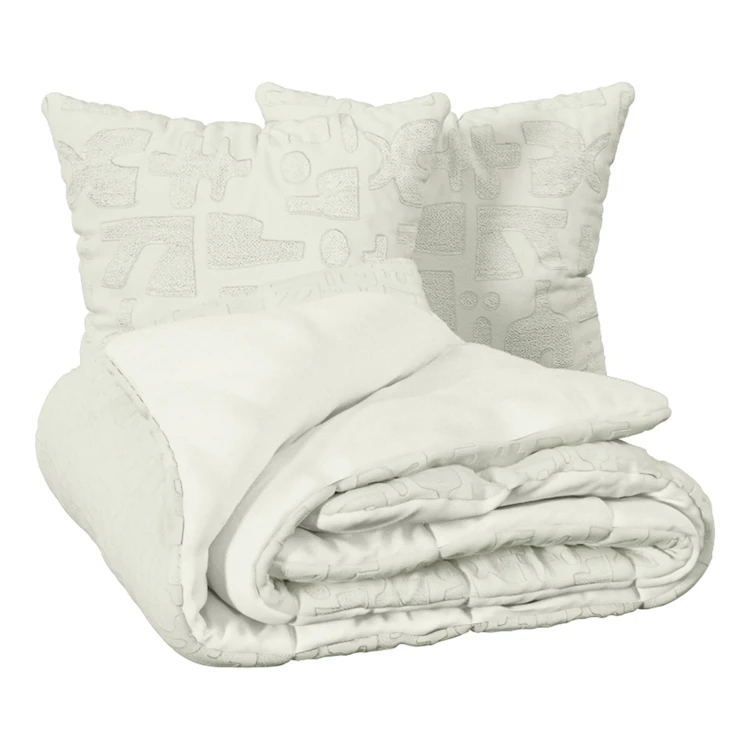 Conjunto de cama de 3 peças em microfibra lavada com motivos tufados