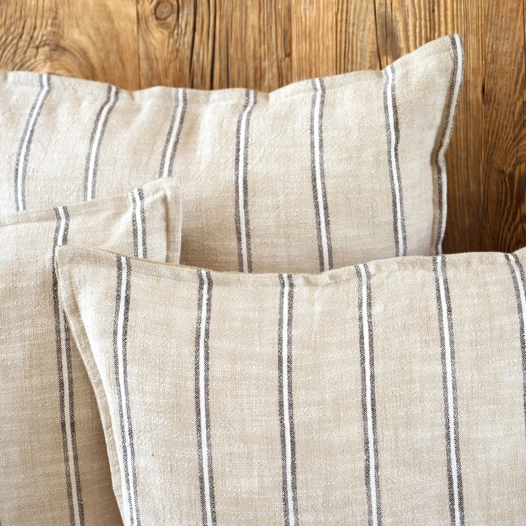 Housse de coussin 100% coton rayures rustiques LOURMARIN