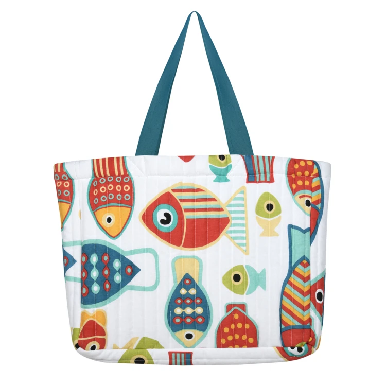 Sac cabas polycoton matelassé motif poissons
