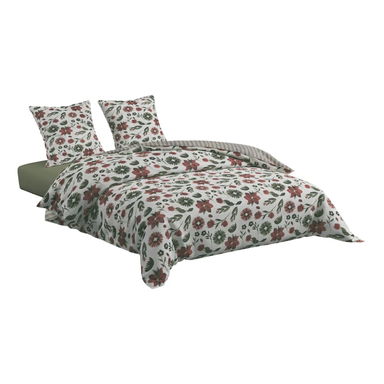 Conjunto de cama de 3 peças reversível, em algodão de 57 fios, com padrão floral