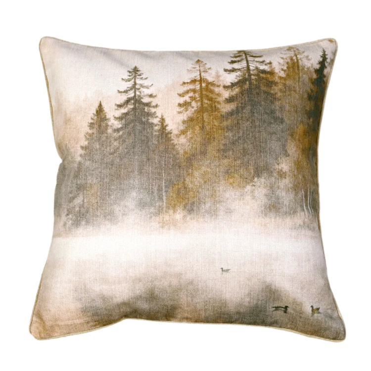 Coussin réversible imprimé aquarelle forêt