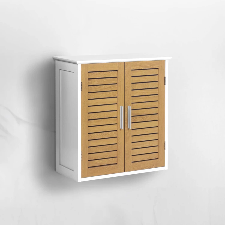 Meuble de salle de bain suspendu avec portes à lames et rangement