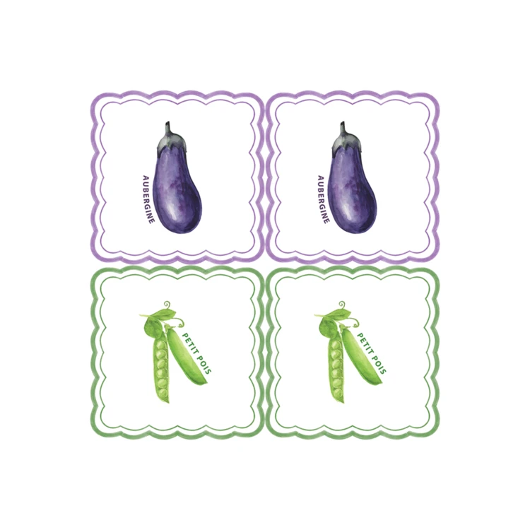 Lot de 20 serviettes en papier motif aubergine et petit pois