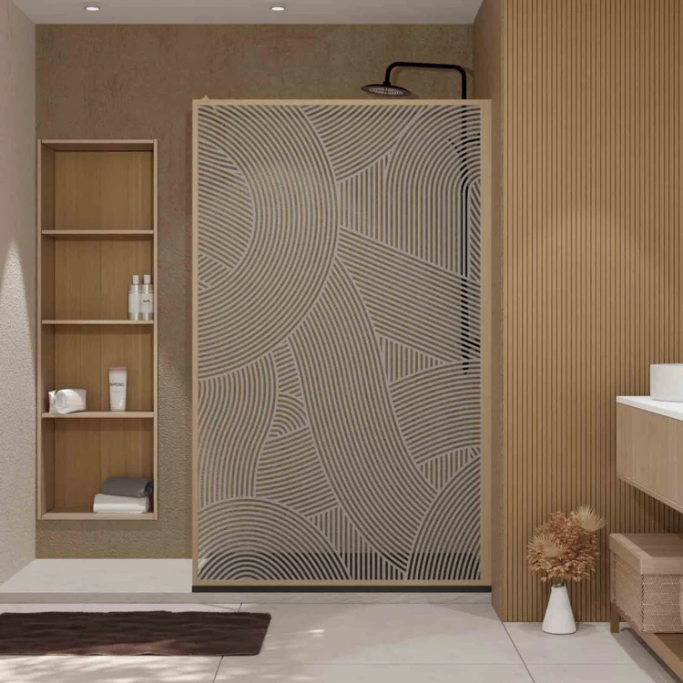 Paroi de douche Japandi en verre sérigraphié motif arrondi