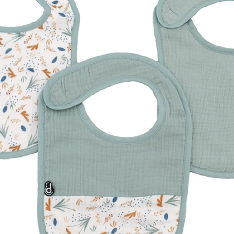 Lot de 3 bavoirs bébé en mousseline motif végétal