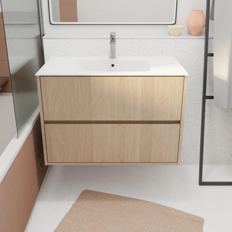 Meuble de salle de bains suspendu 2 tiroirs avec vasque