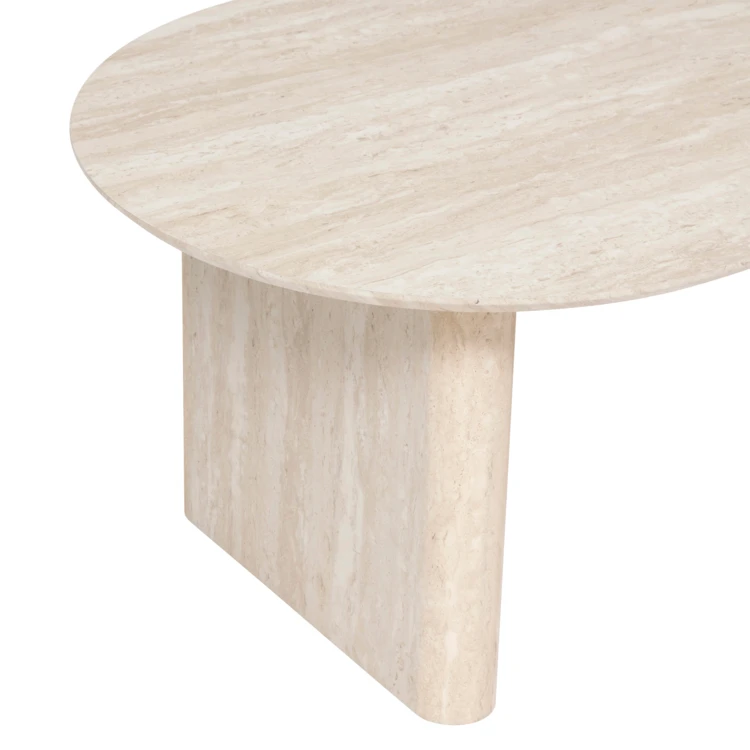Mesa de centro ovalada con efecto travertino