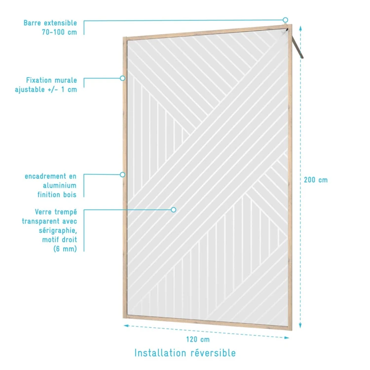 Paroi de douche en verre sérigraphié style Japandi motif géométrique