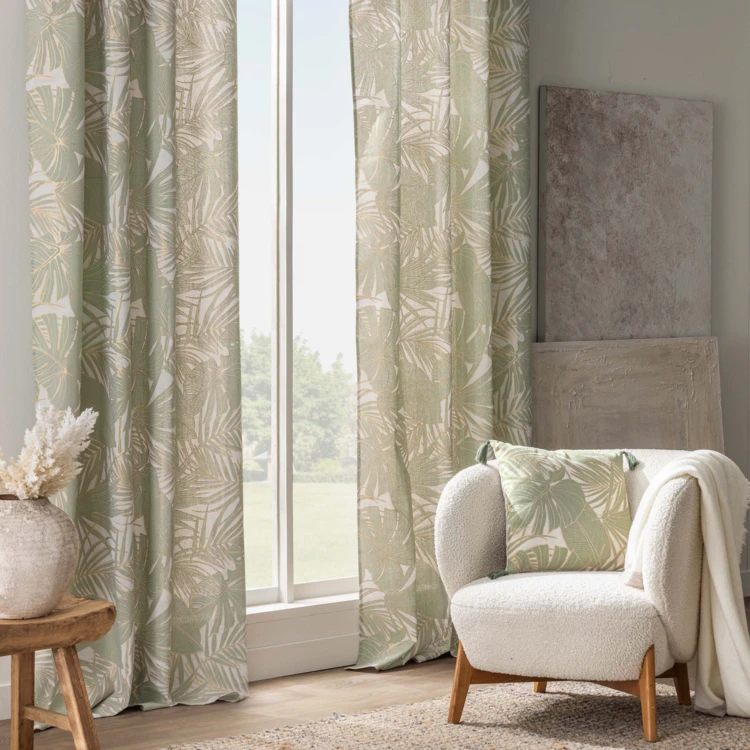 Rideau à œillets polycoton feuillages métallisé