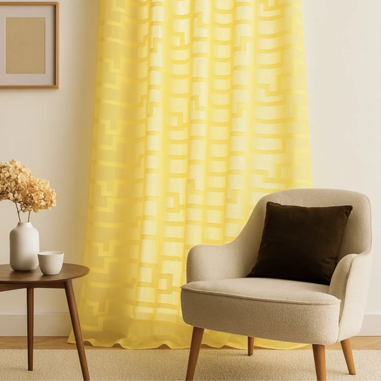 Visillo en estameña dibujos geométricos orquídea