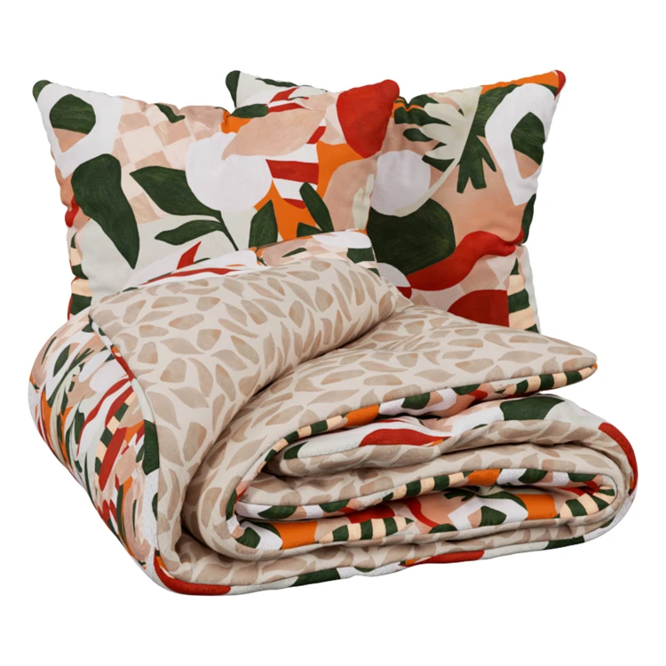 Juego de cama reversible de algodón con estampado vegetal