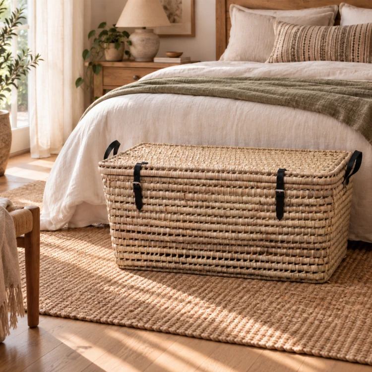 Malle de rangement fermeture cuir