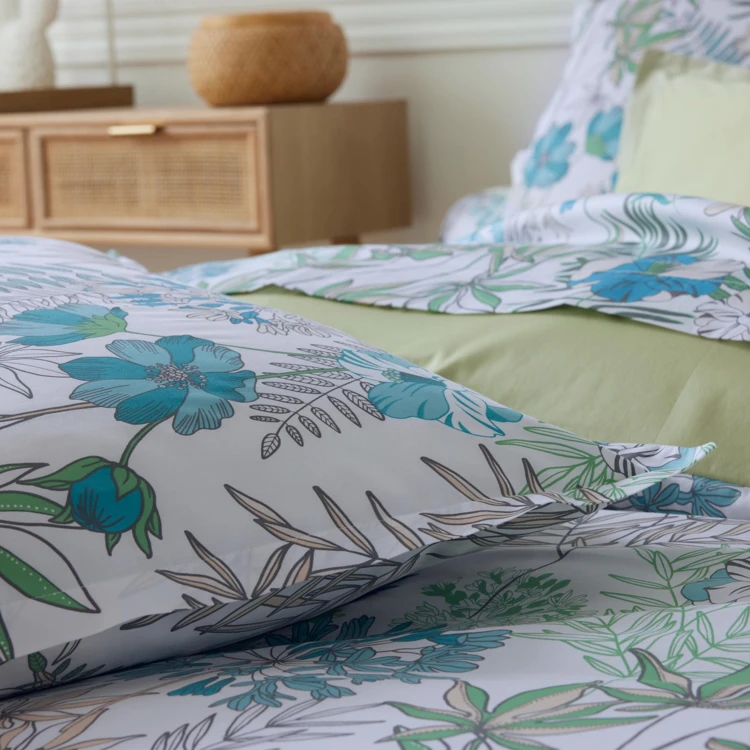 Parure de lit  2 pièces satin de coton végétal housse + taie