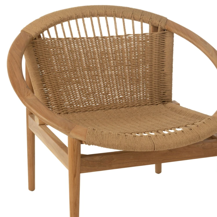 Fauteuil salon design rond bois et fibres naturelles