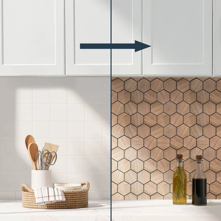 Crédence adhésive murale 3D effet carrelage hexagonal 4 pièces