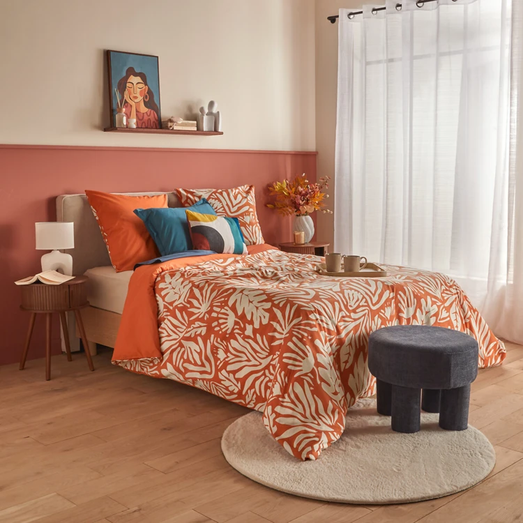 Conjunto de cama de 3 peças em algodão estampado com motivos vegetais