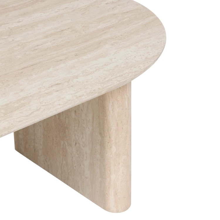 Mesa de centro ovalada con efecto travertino