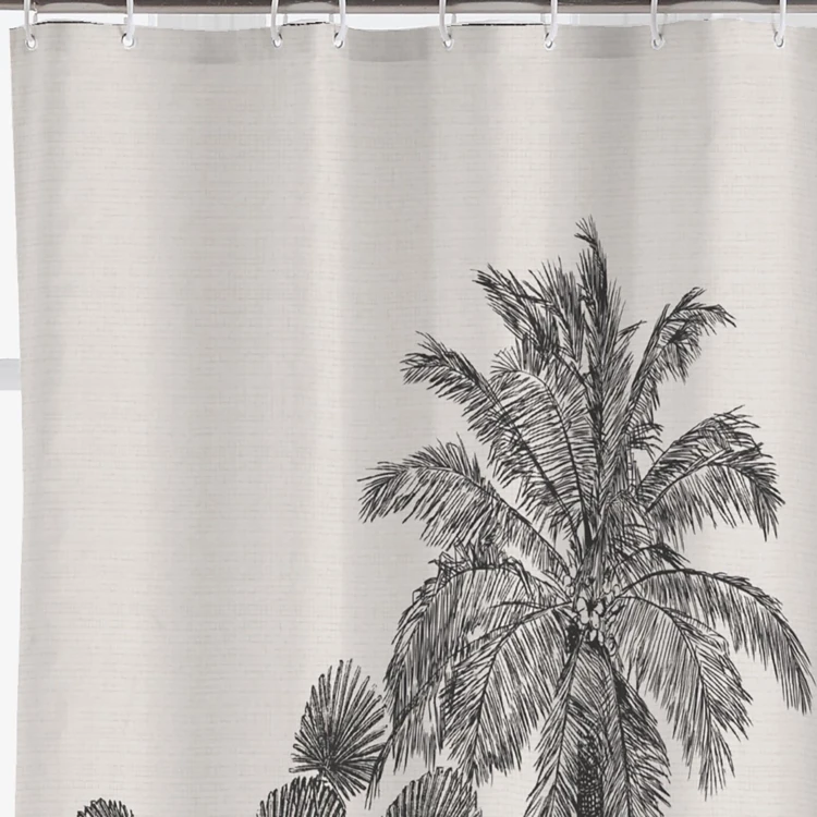 Cortina de ducha con estampado tropical y ganchos