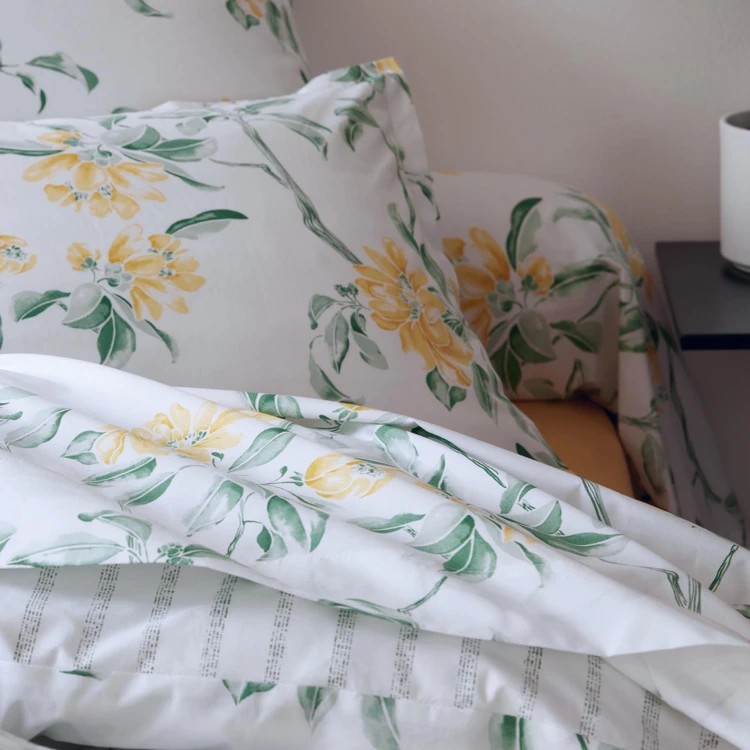 Parure de draps 3 pièces en percale de coton à motif floral avec drap-housse et taie de traversin