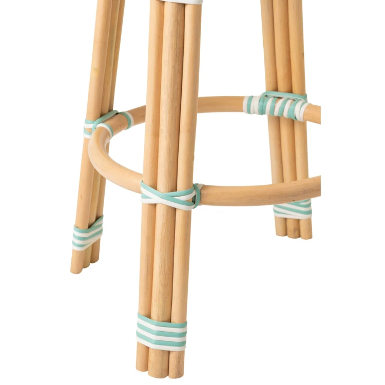 TABOURET LIGNÉ ROTIN BLEU CLAIR/BLANC