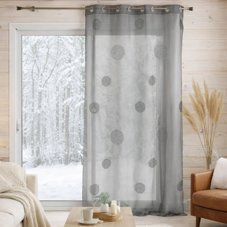 Voilage tamisant gros broderie pois