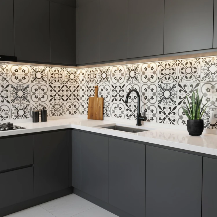 Zelfklevende 3D-wandpanelen met cementtegelmotief, 4 stuks