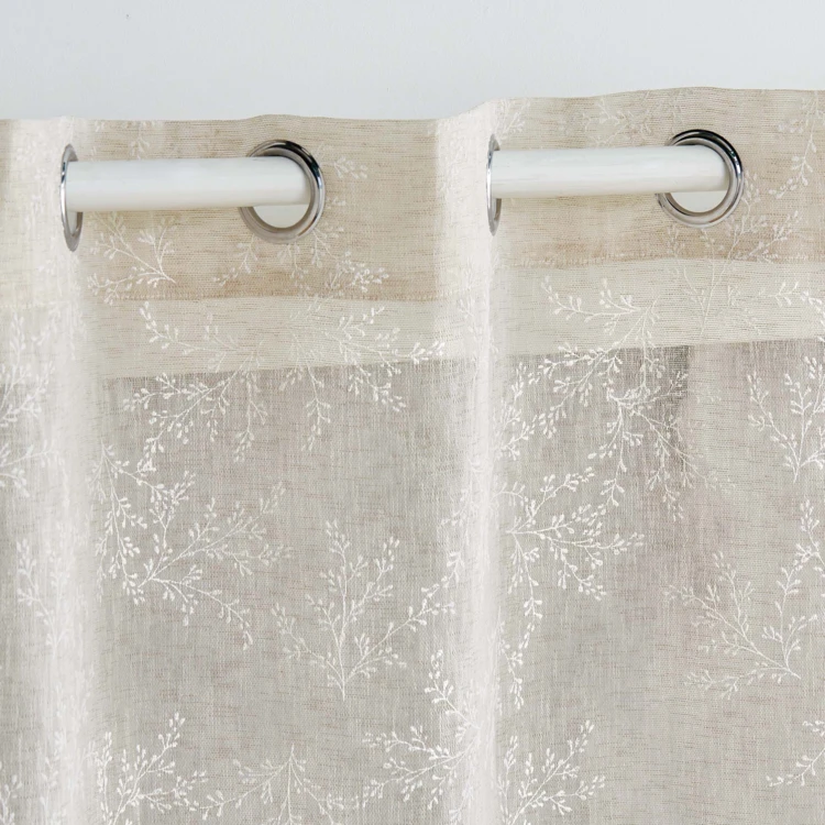 Paire de voilages passe-tringle en voile tissé motif feuillage