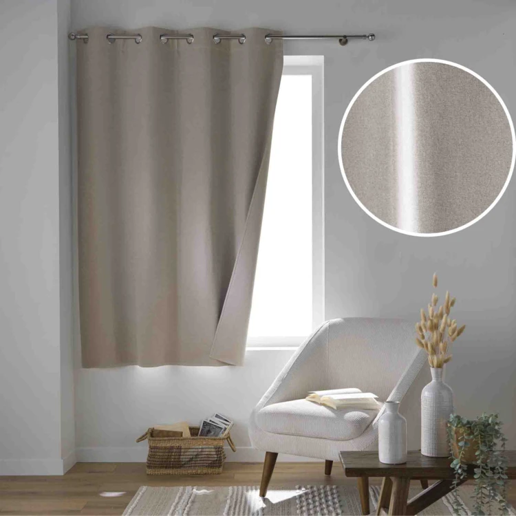 Rideau court occultant, isolant thermique et phonique en chambray