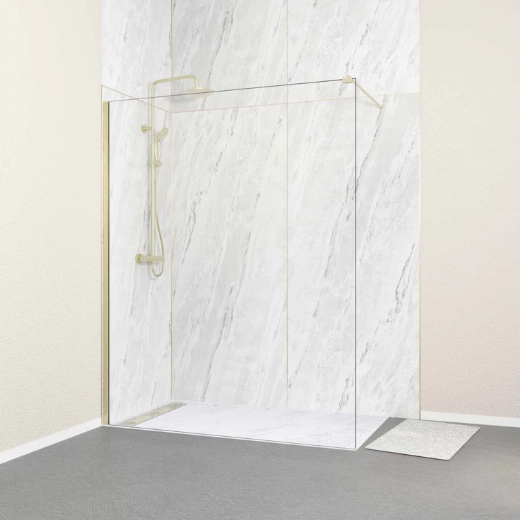 Paroi de douche italienne en verre trempé avec profilé or brossé