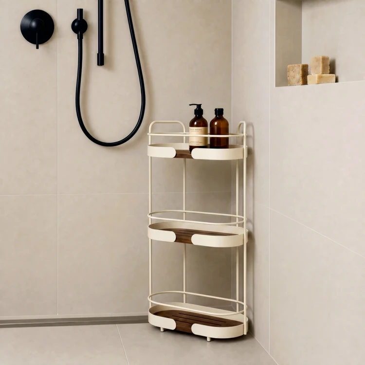Etagère de douche 3 niveaux en acier et bambou