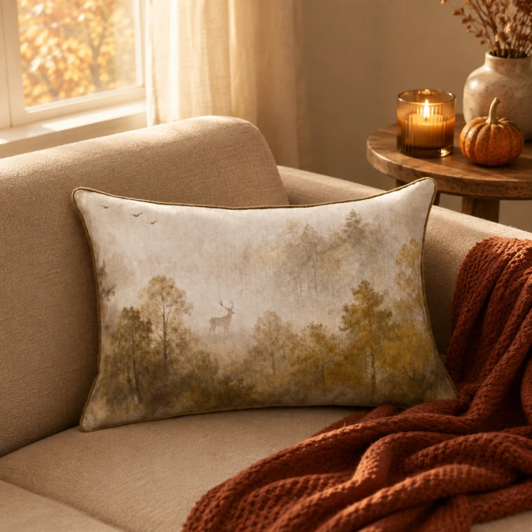 Coussin réversible motif aquarelle forêt