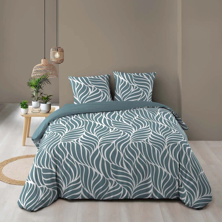 Juego de cama de 3 piezas en algodón con diseño de hojas + fundas de almohada