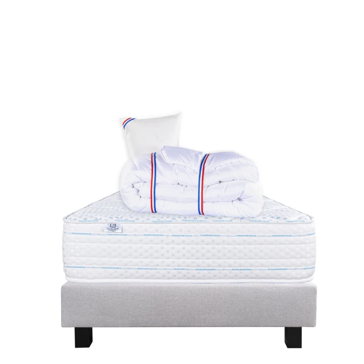 Komplettes Bettenset mit 24 cm Memoryschaum-Matratze + grauem Lattenrost + Kissen + Bettdecke