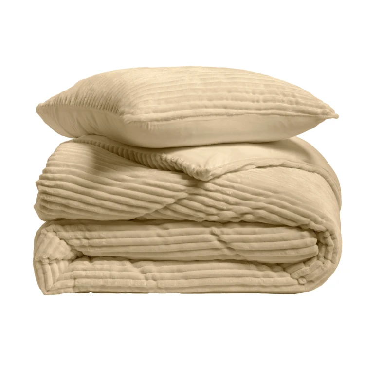 Parure de lit en flanelle relief unie avec fermeture zippée