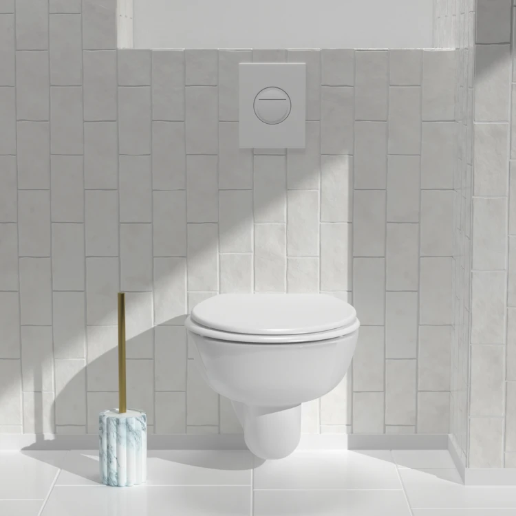 Brosse WC effet marbre avec manche doré