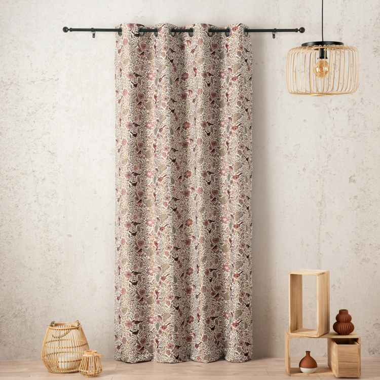Rideau tamisant jacquard polycoton à motifs floraux et oiseaux
