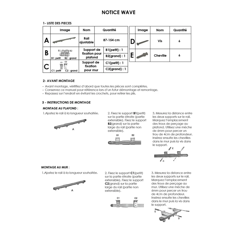 Kit rail extensible + Voilage poly-lin wave