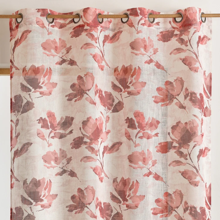 Voilage poly-lin imprimé à motif floral avec œillets