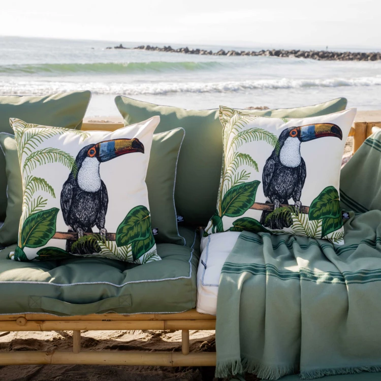 Coussin extérieur déperlant toucan
