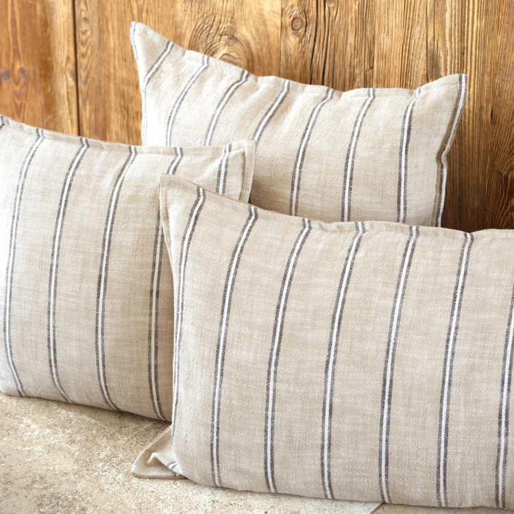 Housse de coussin 100% coton rayures rustiques LOURMARIN