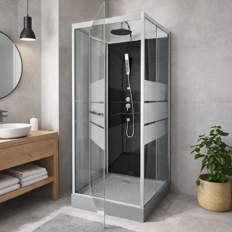 Cabine de douche carrée avec verre sérigraphié