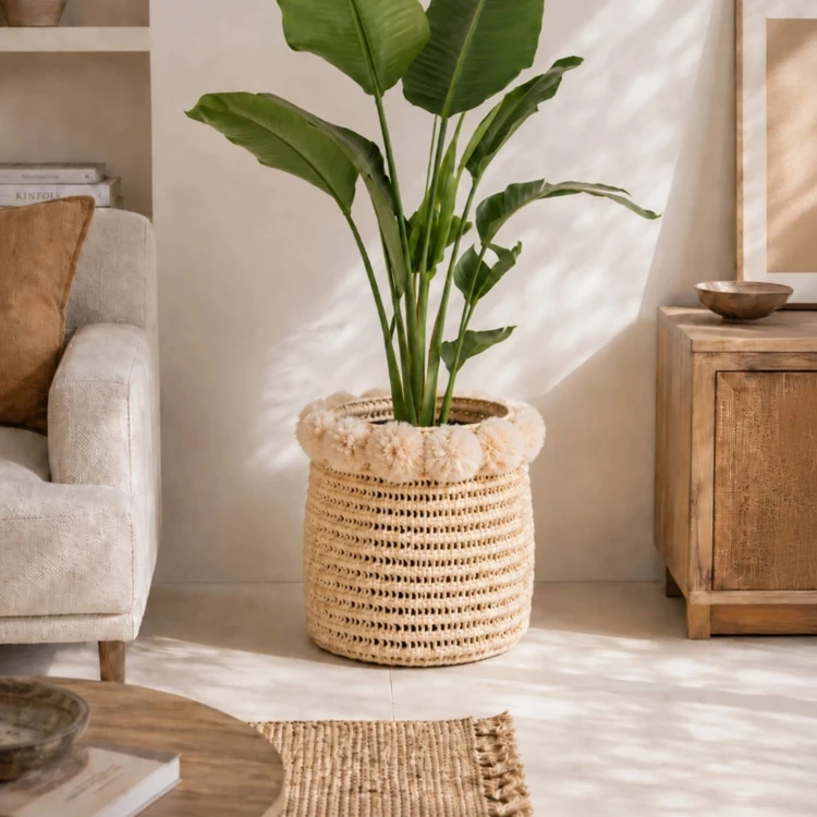 Cache-pot tressé avec pompons