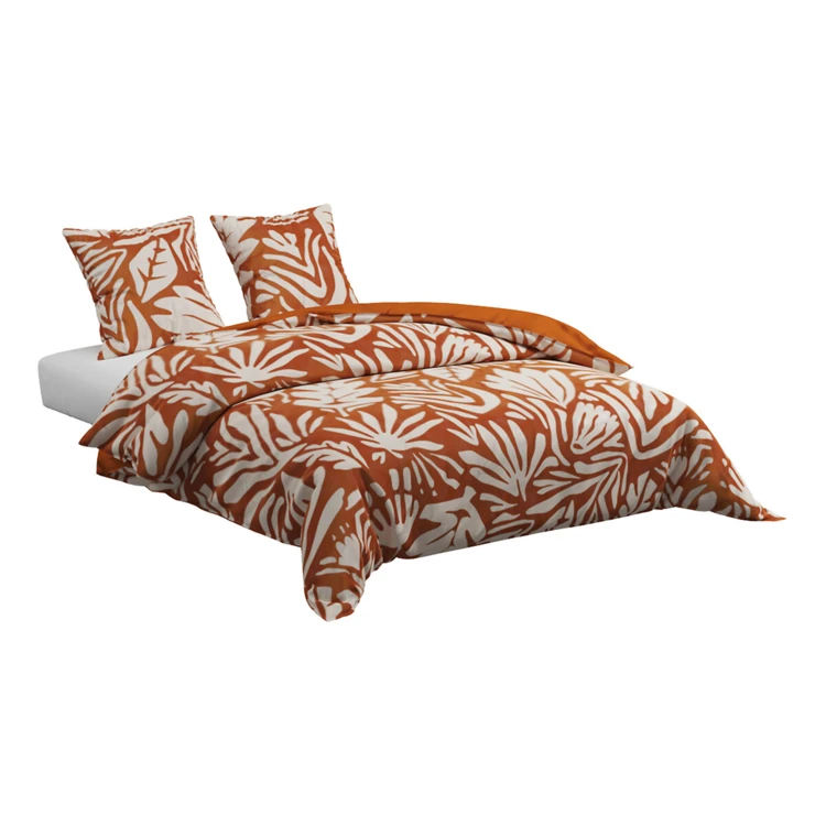 Conjunto de cama de 3 peças em algodão estampado com motivos vegetais